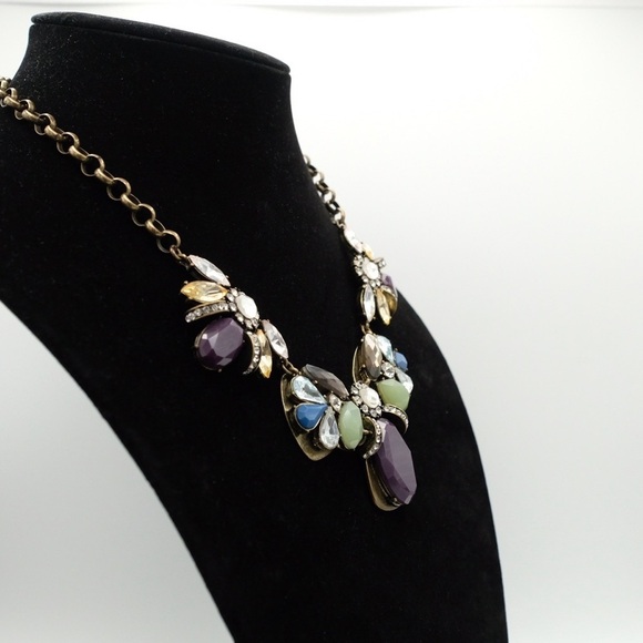 J Crew Rhinestone cluster necklace Brassy tone GORGEOUS - Picture 4 of 12